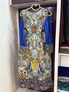 Pakistani Dubai Digital Print Elegant Blue Kurta