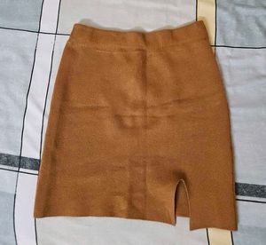 Tan Knit Mini Skirt