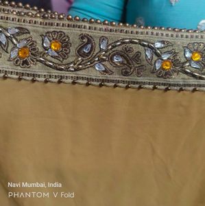 Beige &amp; Brown Handwork Saree &amp; Heavy Lace Borders