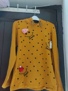 Cute Mustard Hoodie like top with Polka Dots