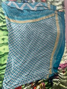 Turquoise Patterned pure crepe saree
