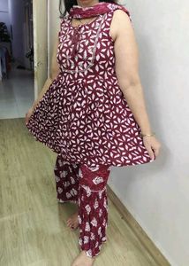Maroon & White Sharara Set