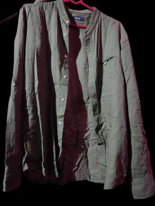 SPAO Men Relaxed Band Collar Olive Shirt
