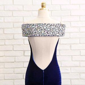 Elegant Blue Velvet Gown