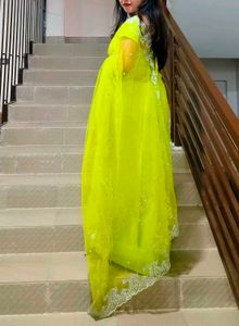 🦋Lime Green Embroidered Saree🦋