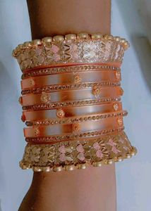 Stunning Gold & Peach Bangle Set
