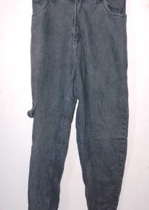 Ash Colour Baggy Jeans with Elastic Hem
