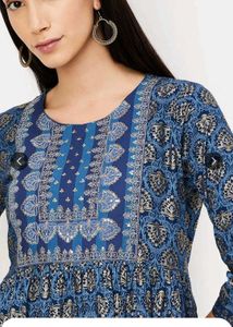 Blue Embroidery Kurti Pant Set With Free Shippin