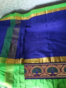 BrandNew ElegantBlue&amp;Green SilkSaree+UnsticheBlous