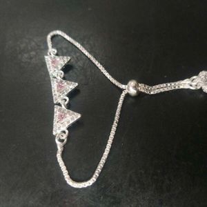 Pure Silver Pink CZ Stone Adjustable Hand Bracelet