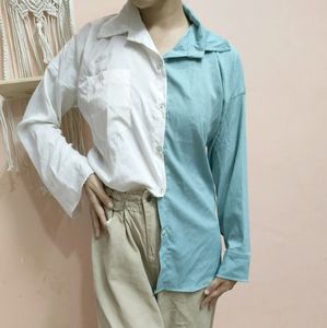 Korean Oversized Dual Colour Shirt💚🤍