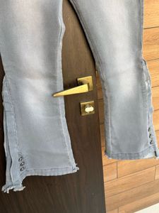 Gray Flare Jeans with Button Detail