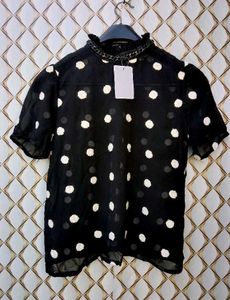 New With Tag Korean Polka Dotted High Neck Top