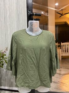 Olive Green Flounce Sleeve Top