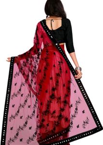 Embroidery Bollywood Net Red Saree