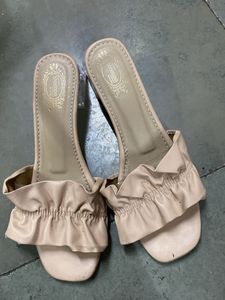 Cute Beige Ruffle Heels