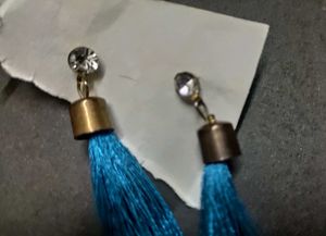 White Stoned Blue Earrings