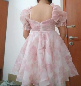 Pink Puff Sleeves Princess Mini Dress