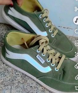 Olive Green &amp; White Canvas Sneakers