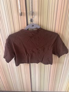 Brown Graphic Print Crop Top