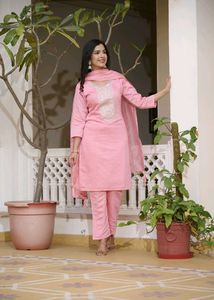 Pink Chanderi cotton Woven Design Kurta Sets😍