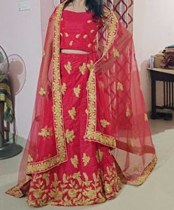 Red & Gold Lehenga Choli Set + Freebie