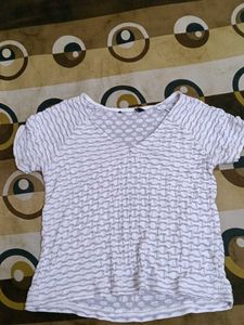 White Textured Short Sleeve Top