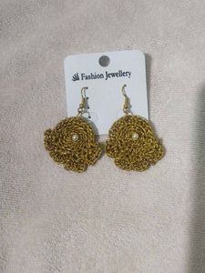 Gold Crochet Pearl Drop Earrings