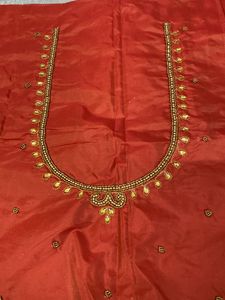 Orange Unstitched Maggam Work Blouse Peice