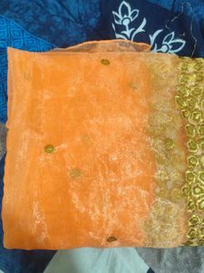 Elegant Peach Organza Duppta