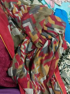 Vintage Print  &amp; Red Fabric Saree