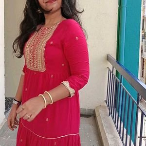 Red &amp; Gold Embroidered Dress