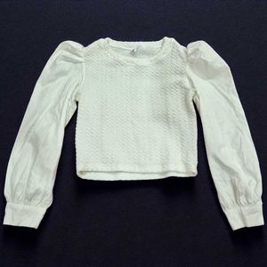 Trendy White Textured Puff Sleeve Top