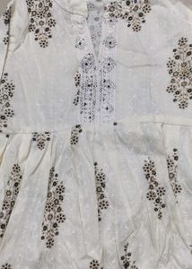 White Floral Print Tunic Short Kurti