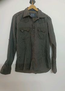 Moustache Brown & Blue Striped Slim Fit Shirt