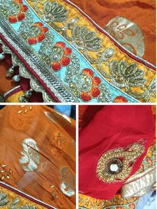 Designer Orange &amp; Red Saree With Blause❤️🧡