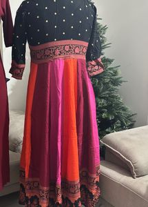 Black Multicolour Long Kalidaar Dress