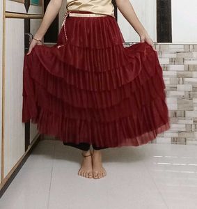 Frill Maroon Skirt