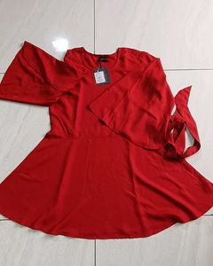God Bless Casual Solid Women Red Top..
