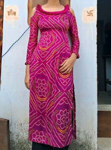 Pink Cold Shoulder Kurti