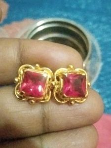 Red Stone Earrings Stud