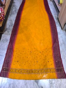 Vintage Orange saree with maroon background