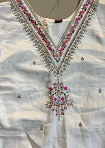 Elegant White Embroidered Kurti Set