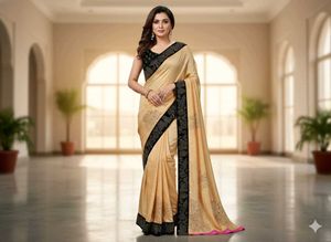 Elegant Beige & Black Saree
