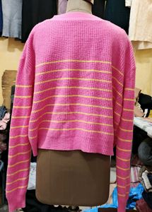 Pink Striped Knit Cardigan