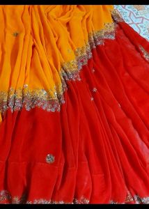 Gorgeous Red &amp; Orange Saree doble shade