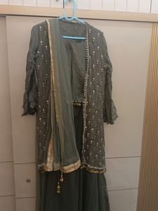 ready made choli and skirt with shrug (dark grey)