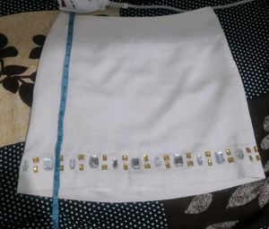 White Embellished Mini Skirt