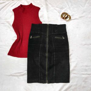 Black unique zip up skirt✨