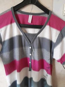 Striped V-Neck Tunic Top